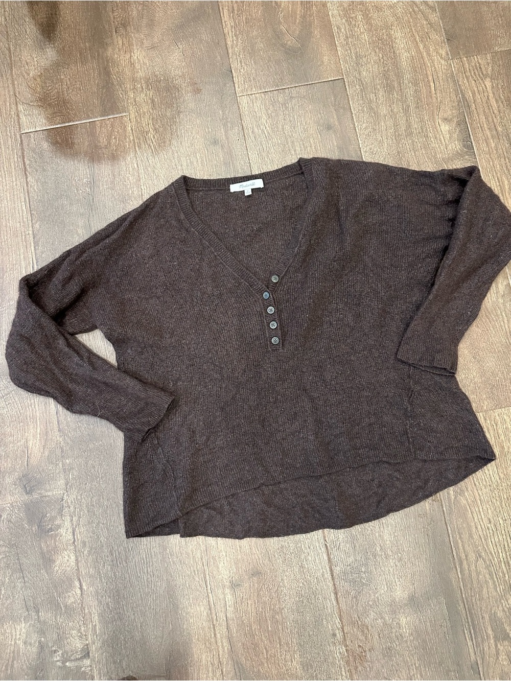 Madewell Henley V-Neck Button Pullover Brown Sweater